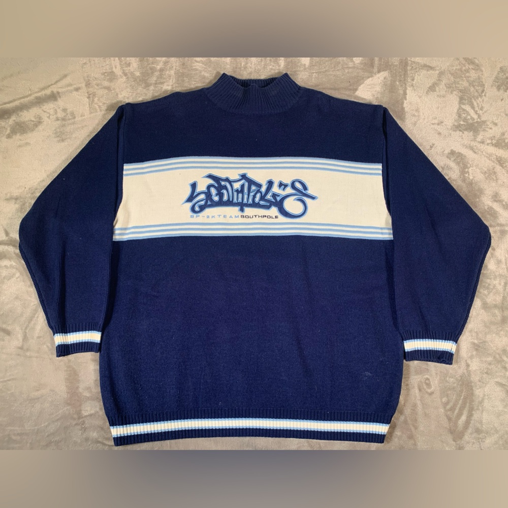 Southpole Knit Sweater Men’s XL Baby Blue Mock Neck Y2K Sweatshirt